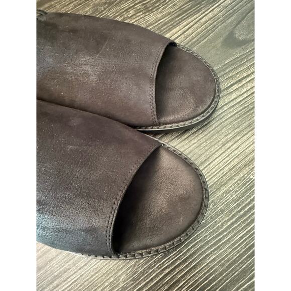 Eileen Fisher Black Nubuck Leather Open-Toe d'Orsay Flats Sz. 9 - Picture 4 of 7